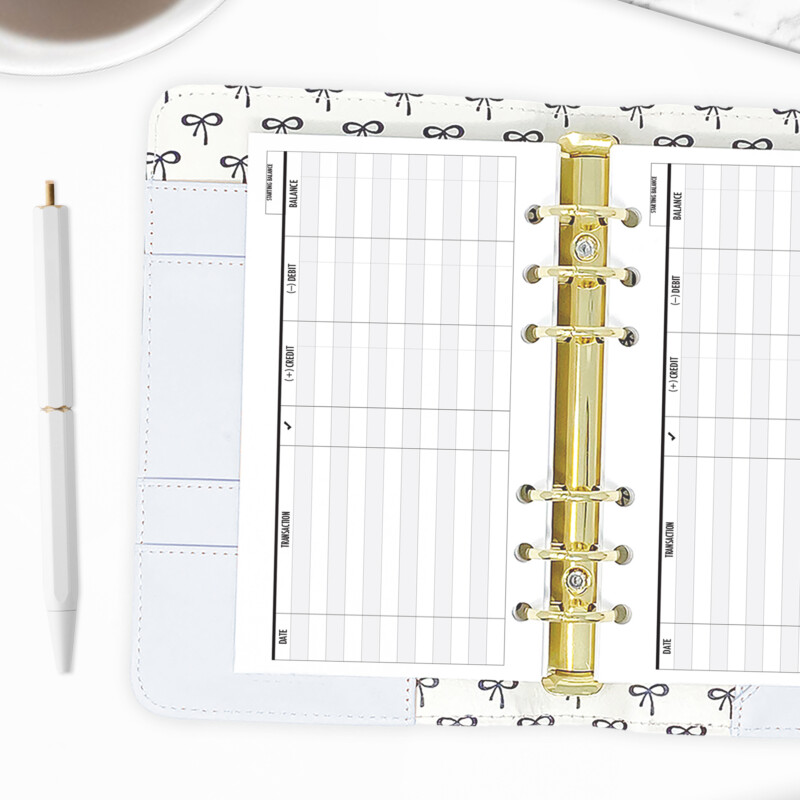CityGirl Planners personal size planner insert – Checkbook Horizontal, left-hand page view
