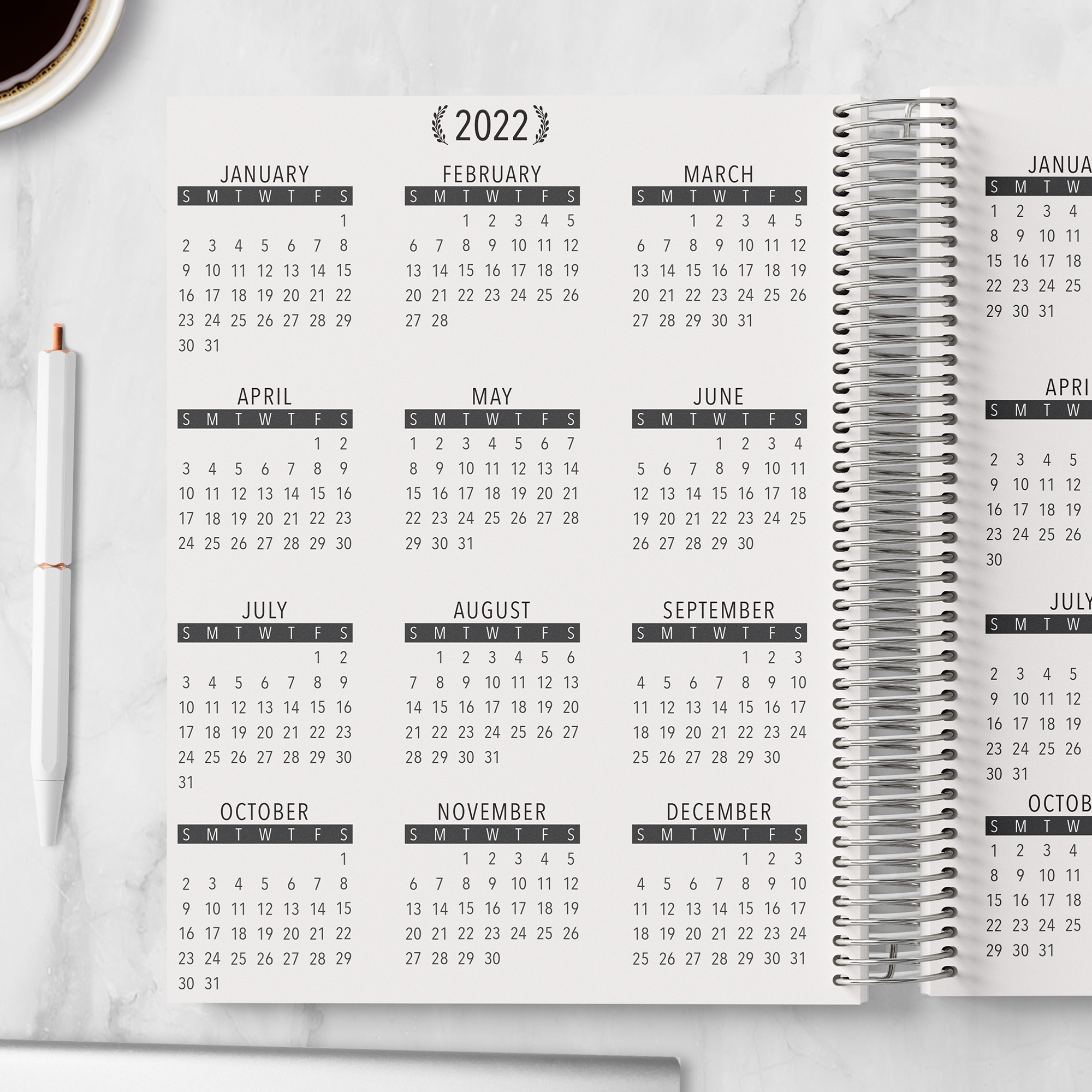 2022 Mini Months yearly calendar