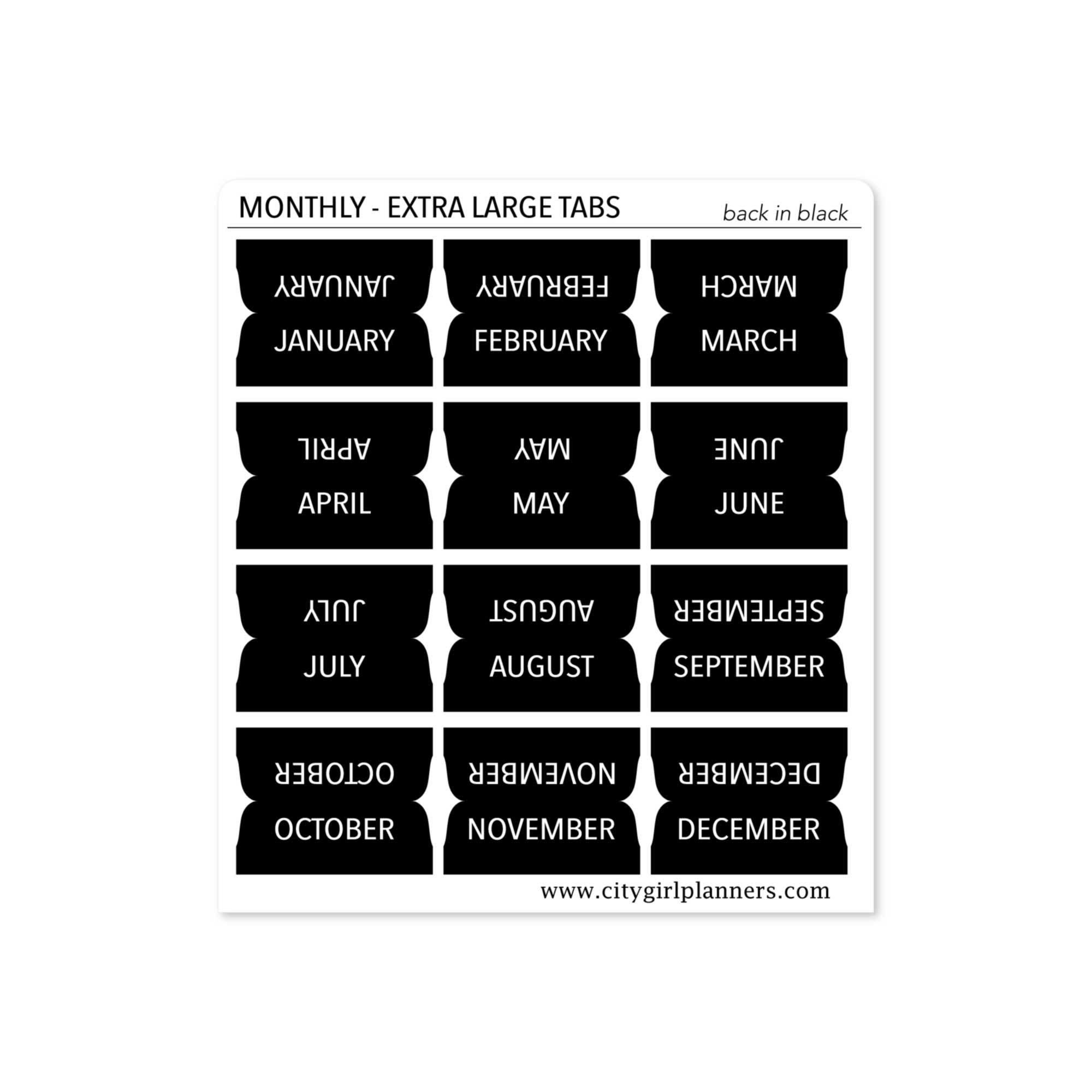 XL Monthly Planner Tabs Back in Black
