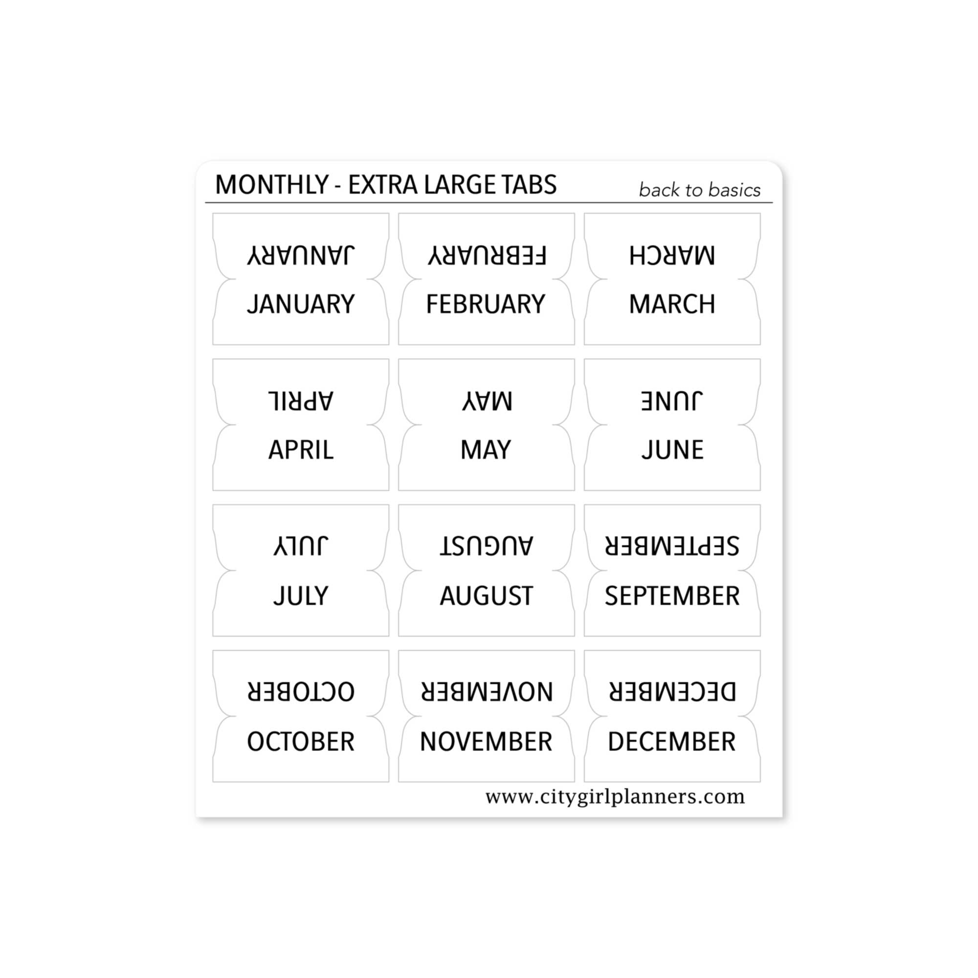 XL Monthly Planner Tabs Back to Basics