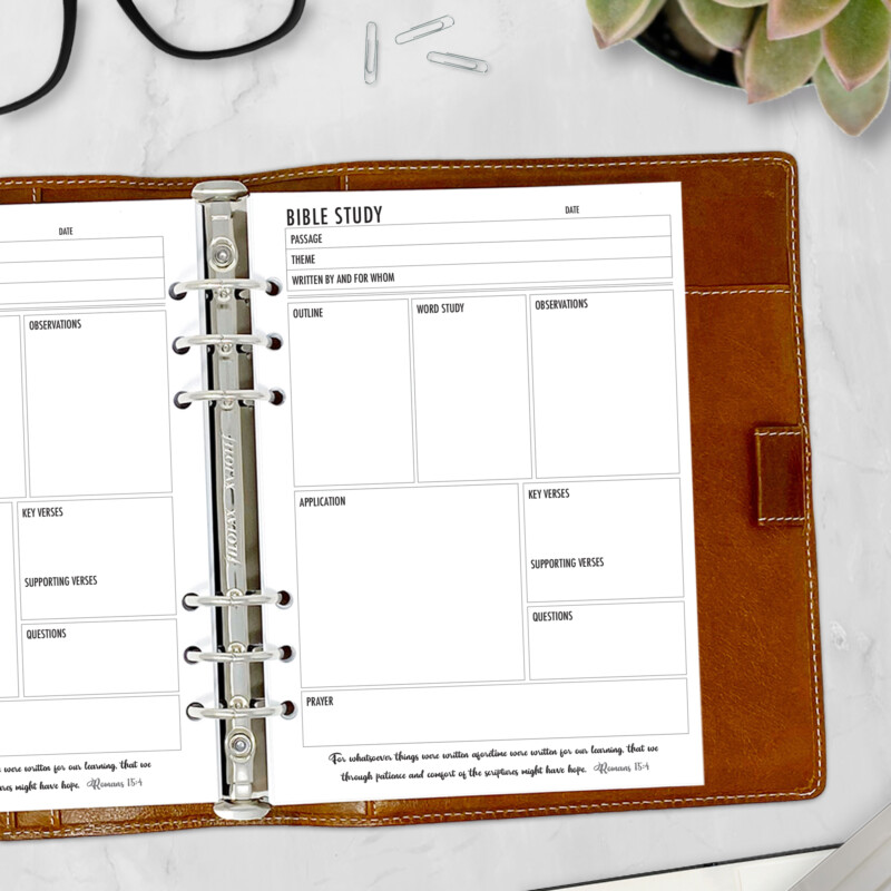 CityGirl Planners A5 size planner insert – Bible Study, right-hand page view