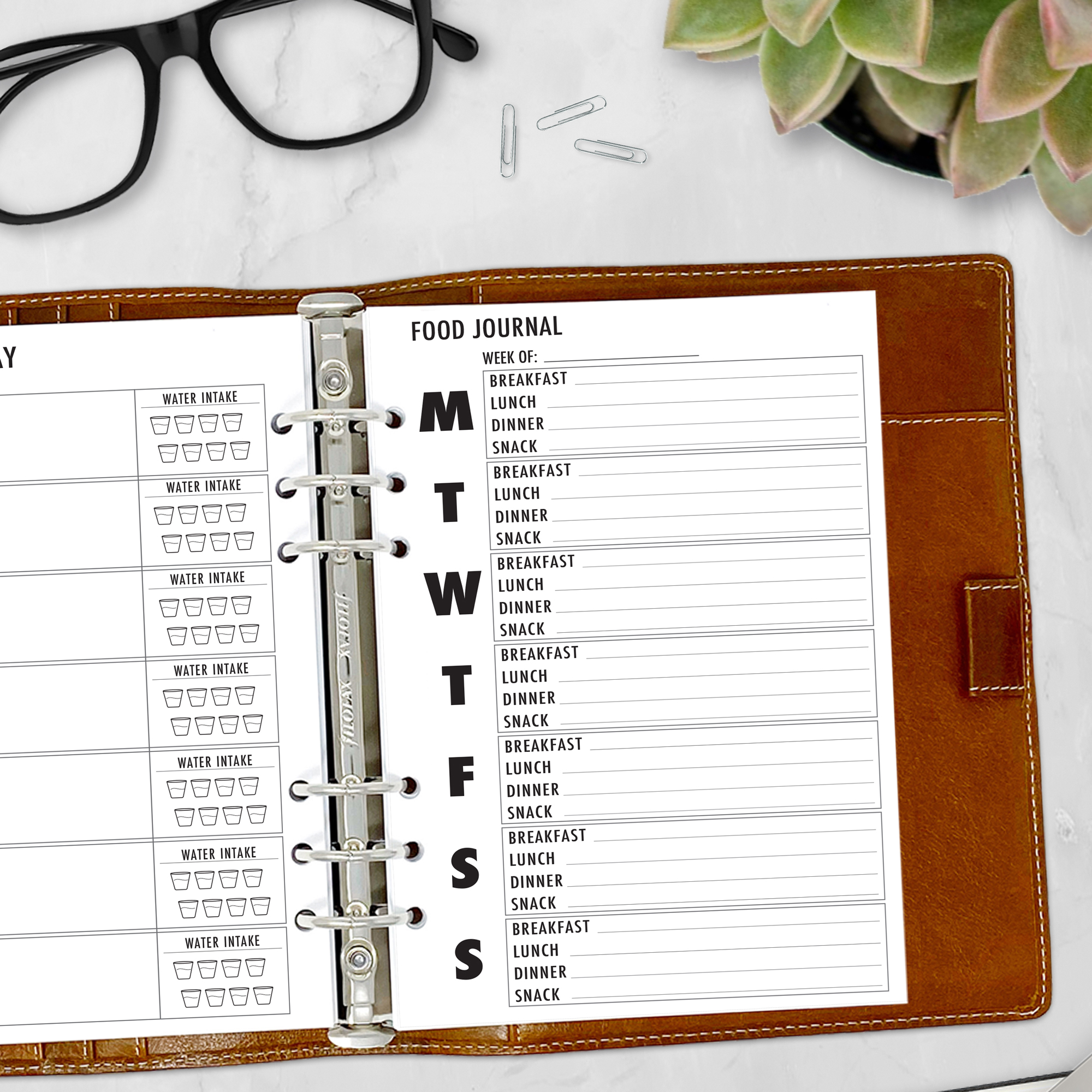 Food Journal Planner Insert with daily meal and mood tracking