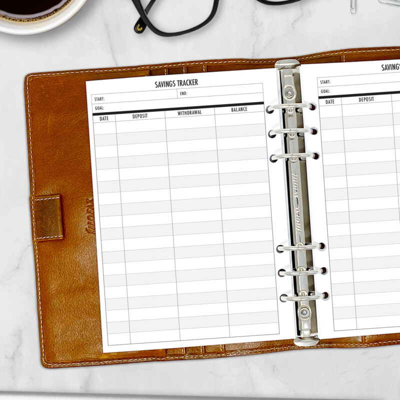 A5 financial tracking planner page