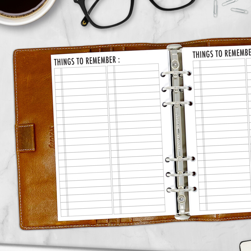 A5 reminder tracker refill for important notes