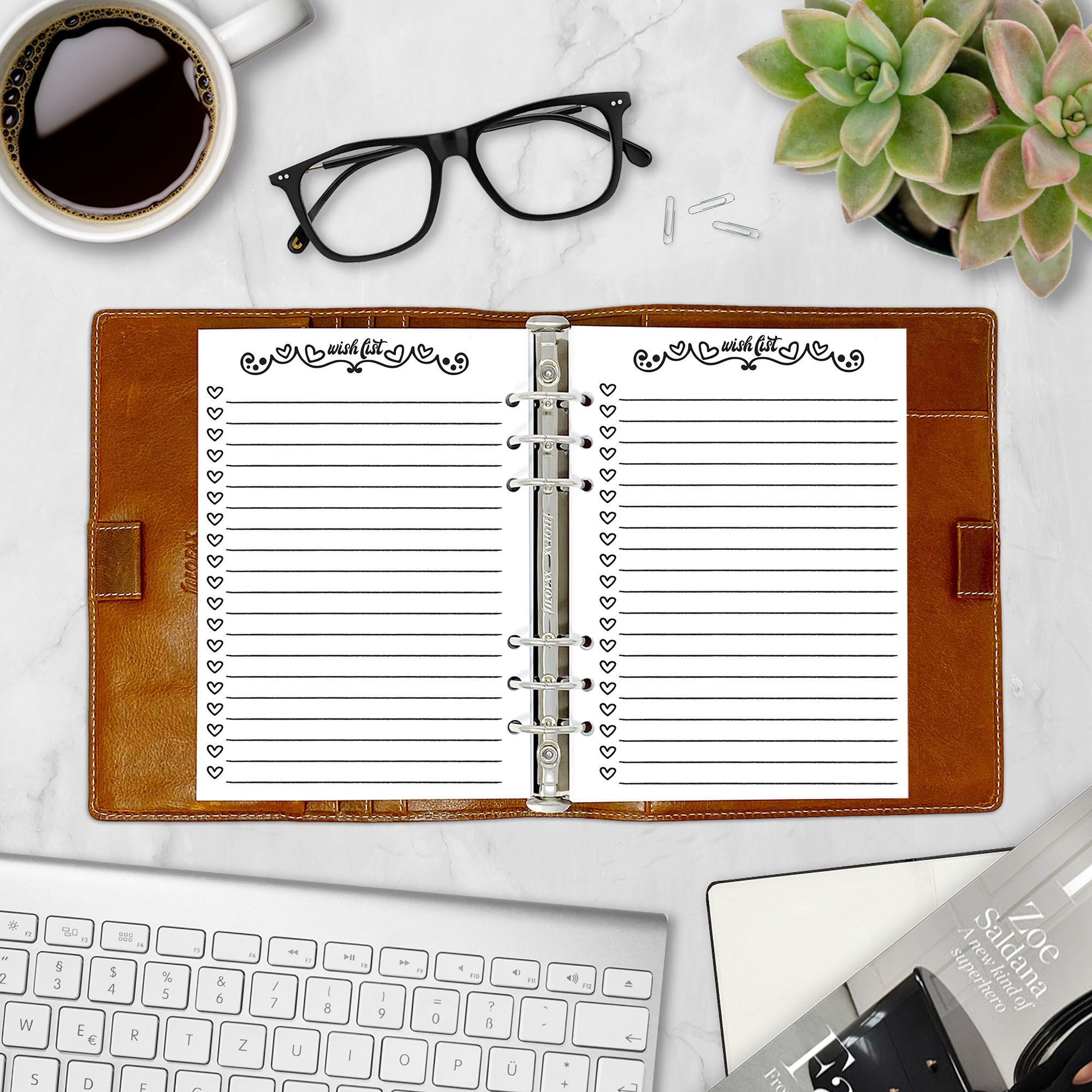 A5 gift list planner page with funky 70s font