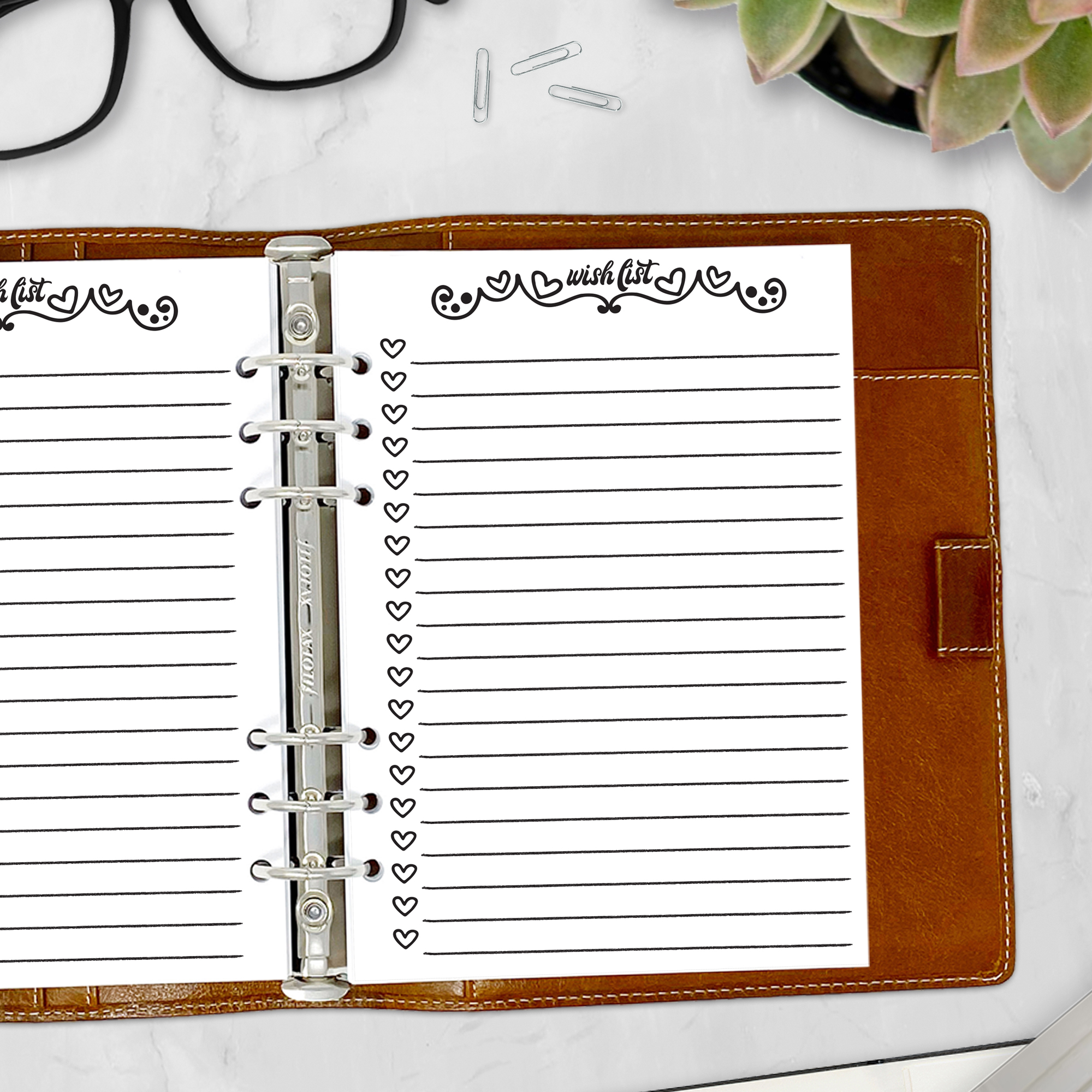 A5 gift list planner page with funky 70s font