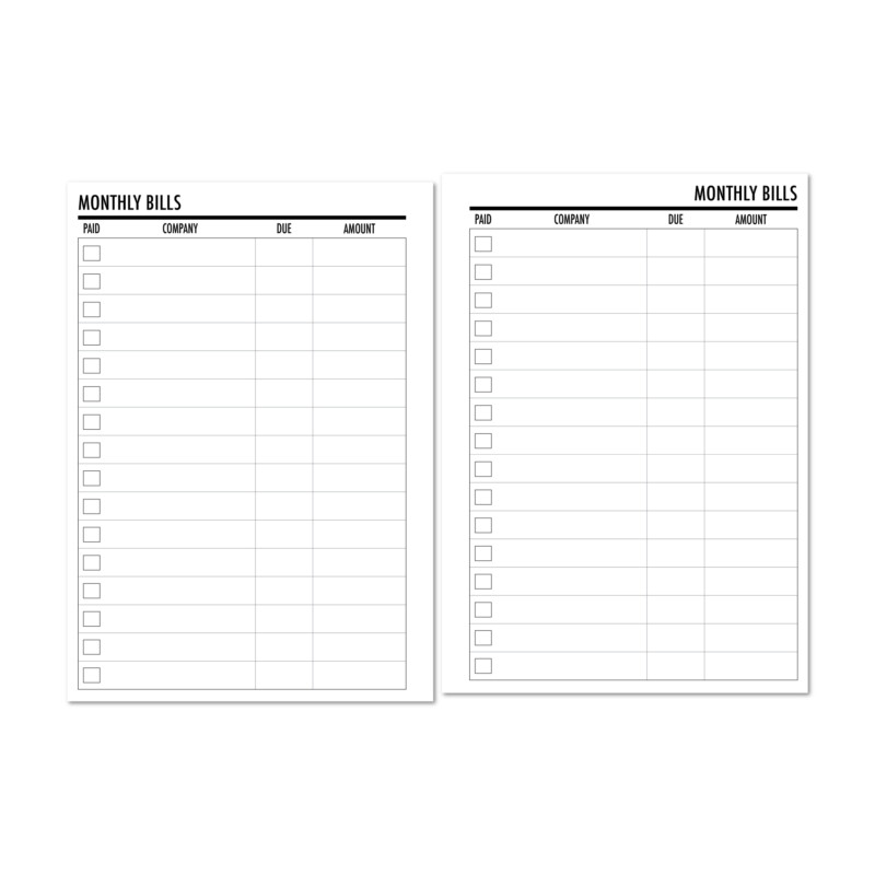 CityGirl Planners bill tracking page for planners