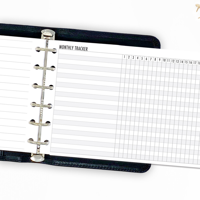 Pocket fold-out habit tracker planner insert with monthly grid