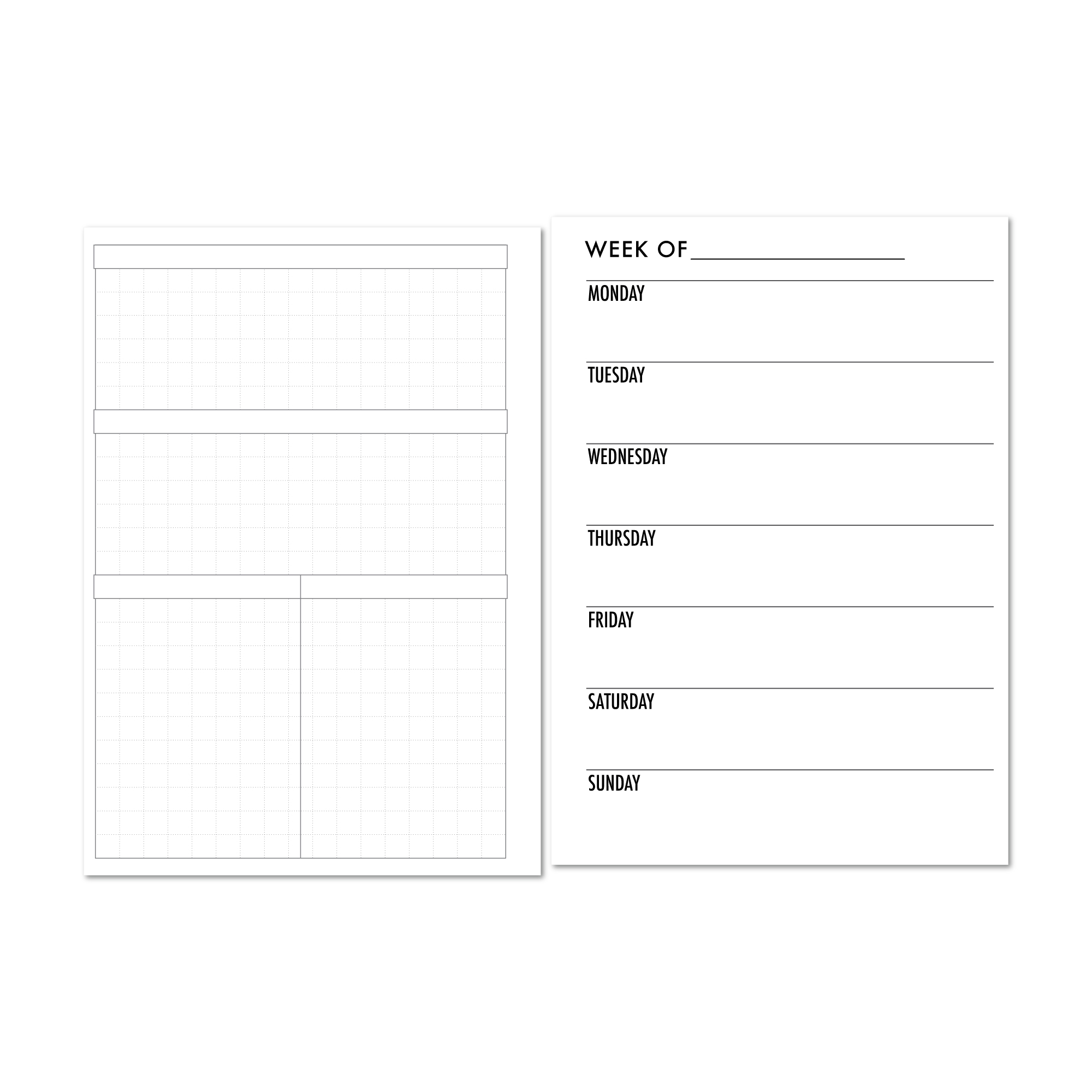 Weekly horizontal on one page with grid and blank headers