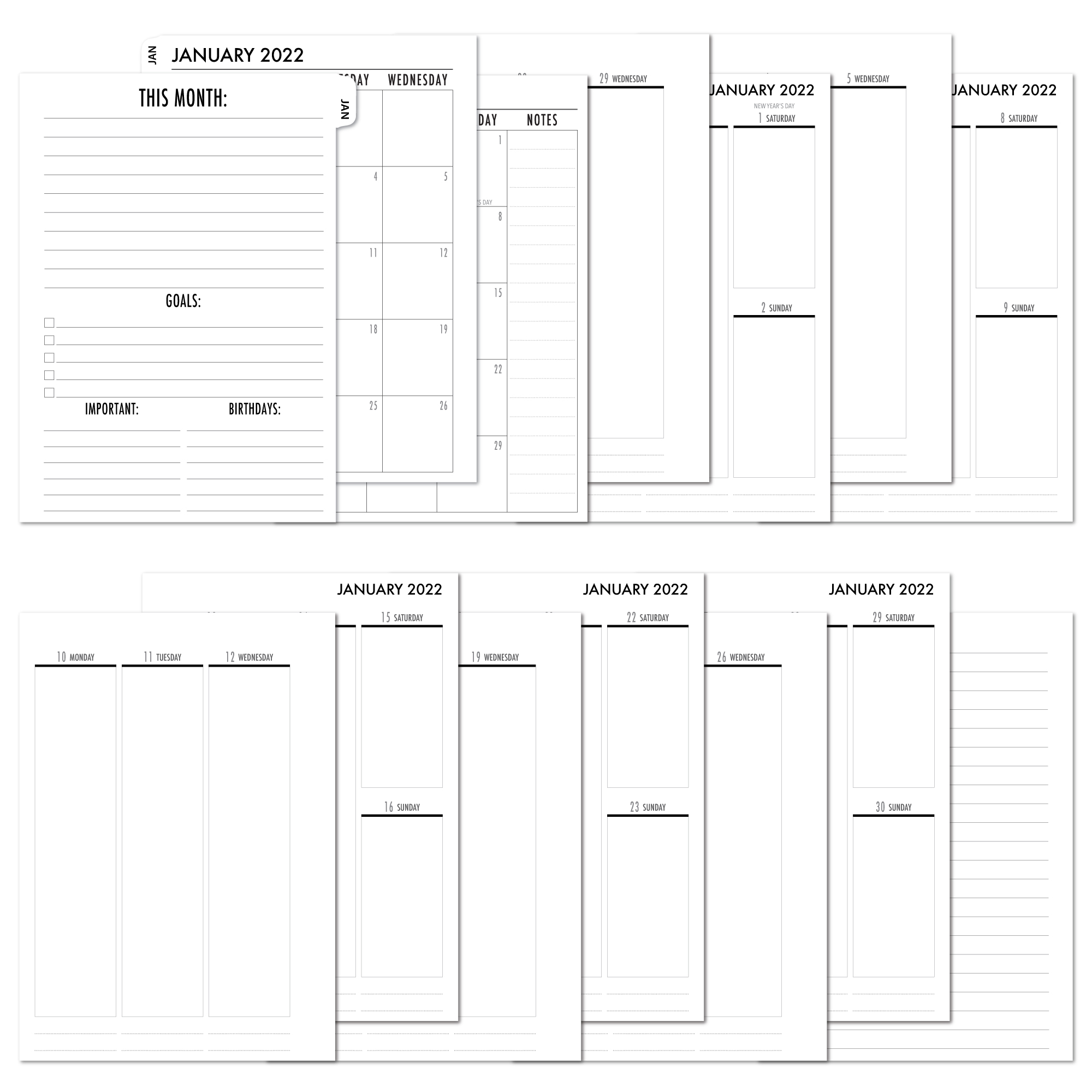 2022 Complete Vertical Tabbed Deluxe Calendar - WHITE TABS