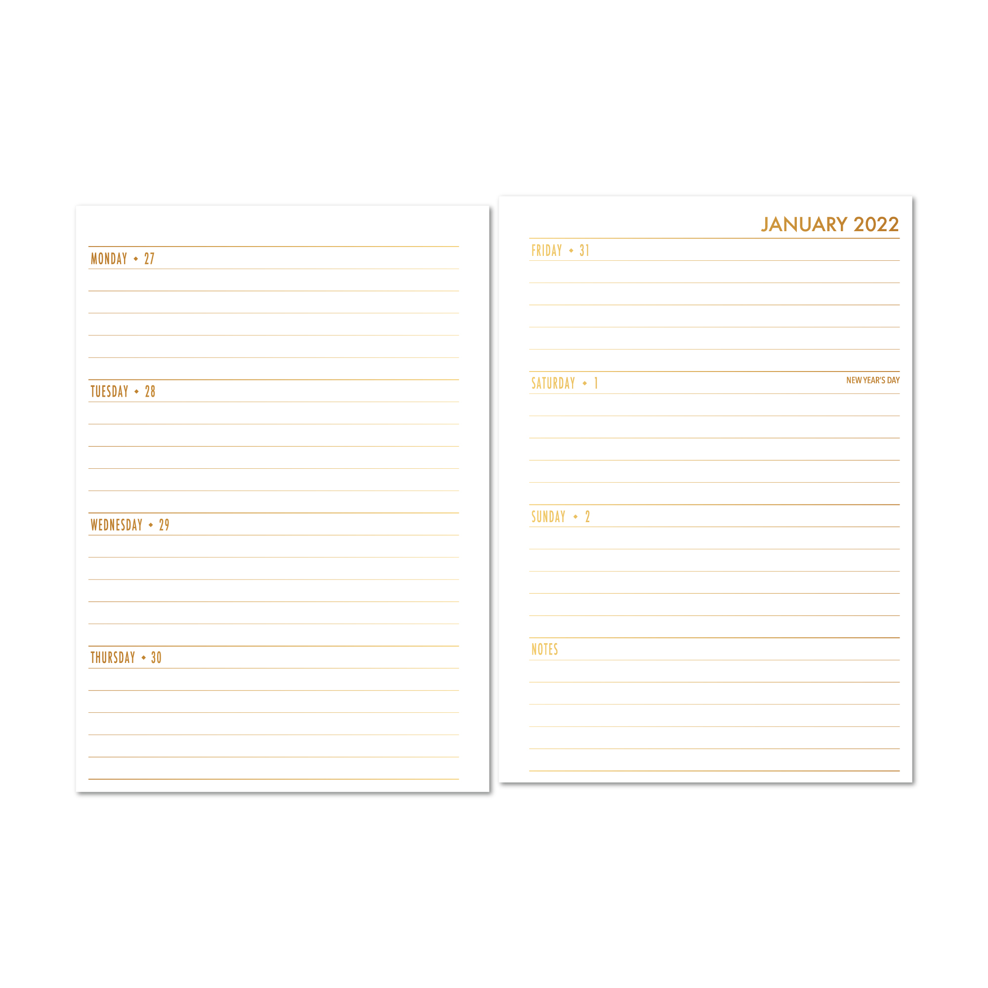 Foiled weekly horizontal planner calendar