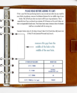 Planner size guide showing how to measure ring gap for 6-hole binders. Chart includes A5, Personal, A6, and Pocket insert sizes based on inner ring spacing.