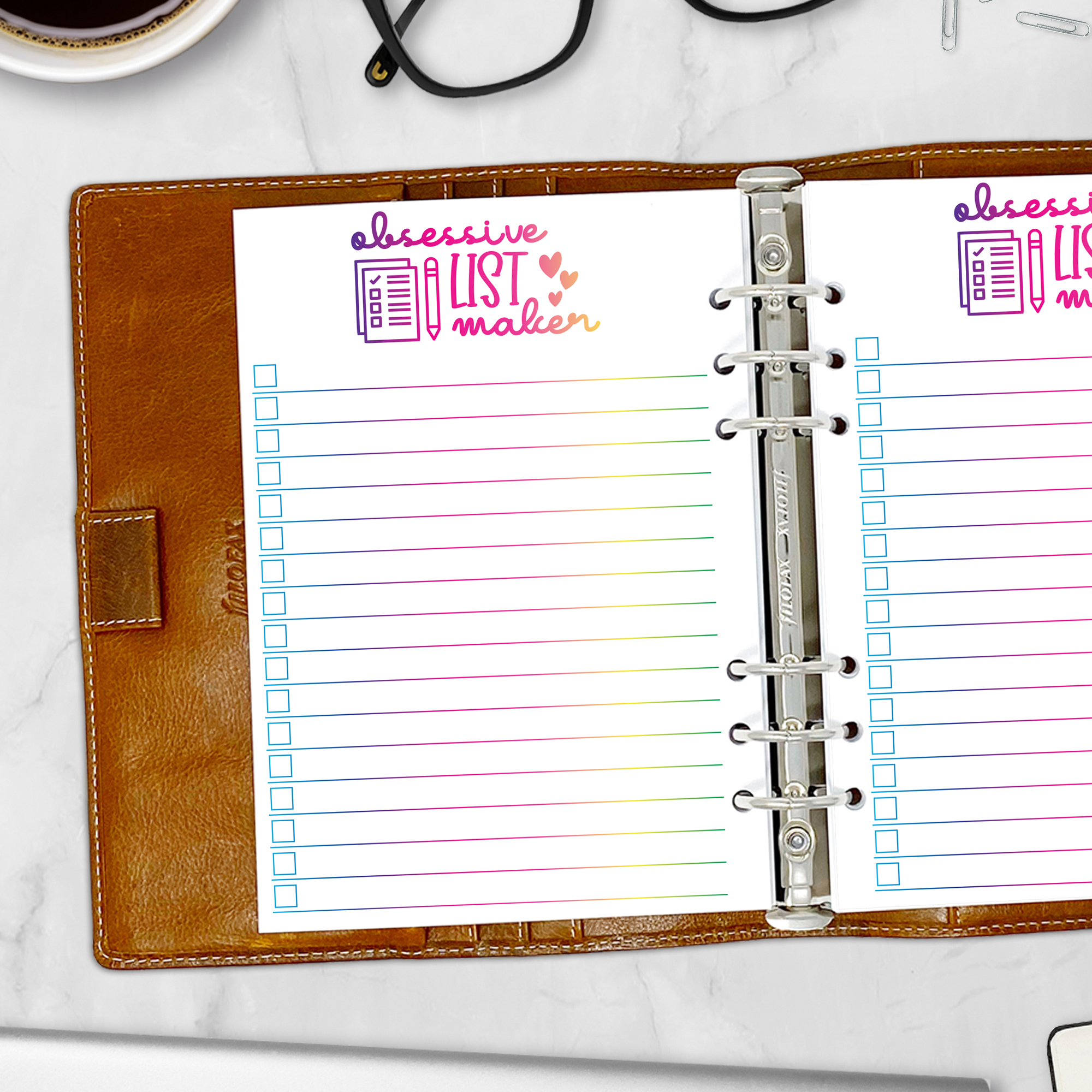 Fun checklist insert for obsessive planners