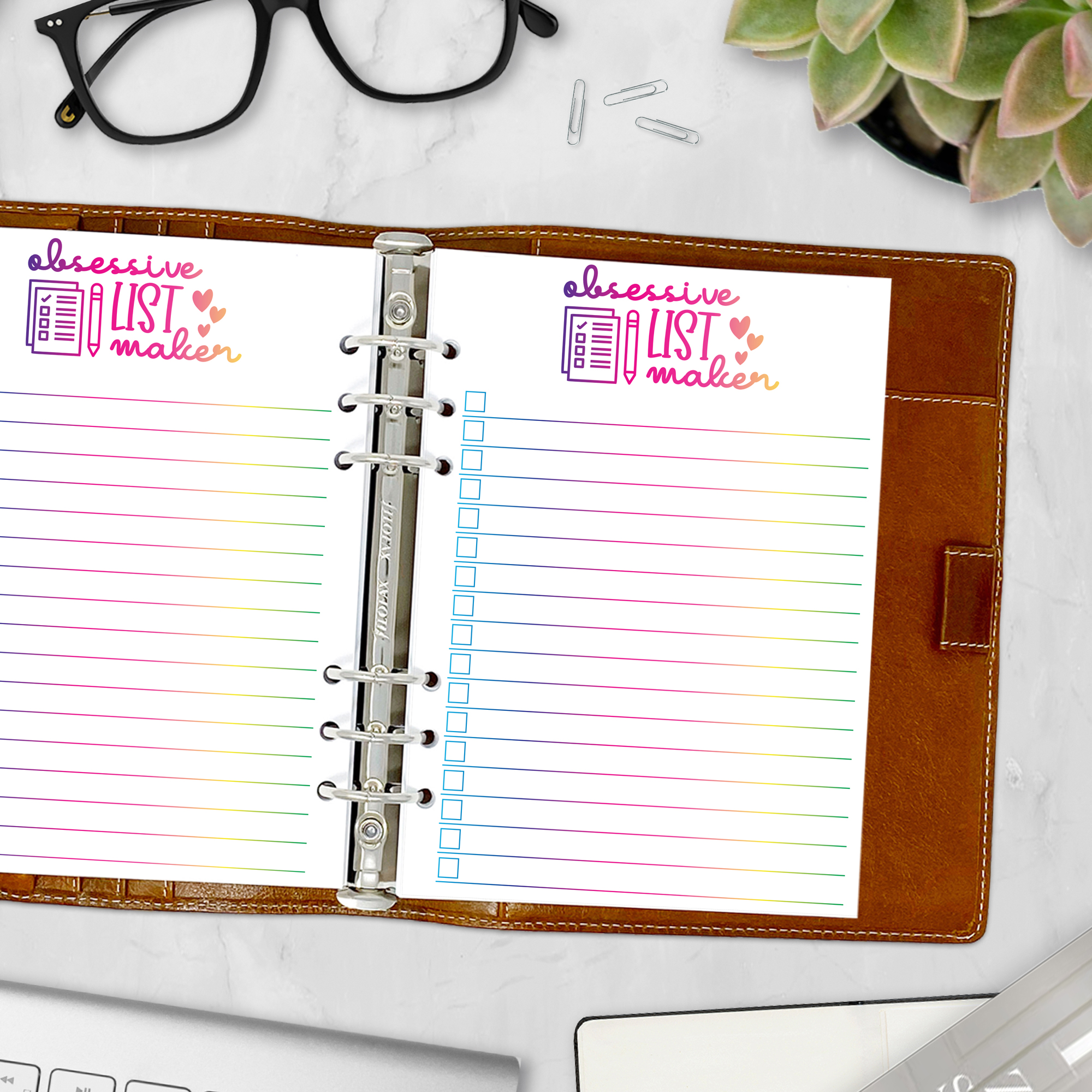 Fun checklist insert for obsessive planners