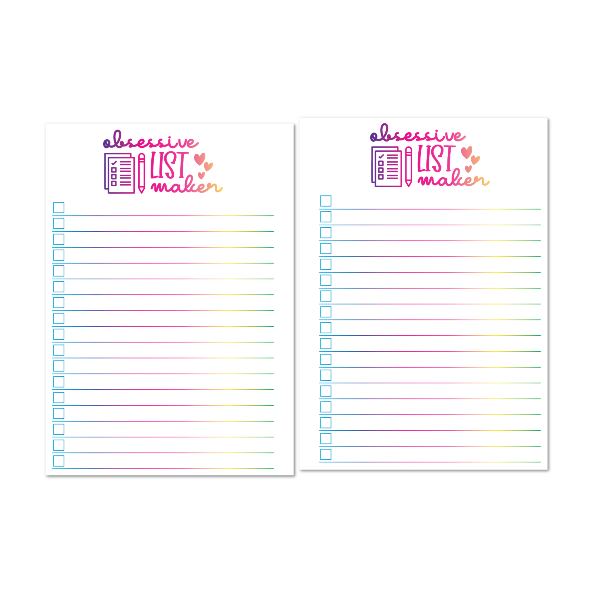Obsessive List Maker planner insert with rainbow header and lined layout