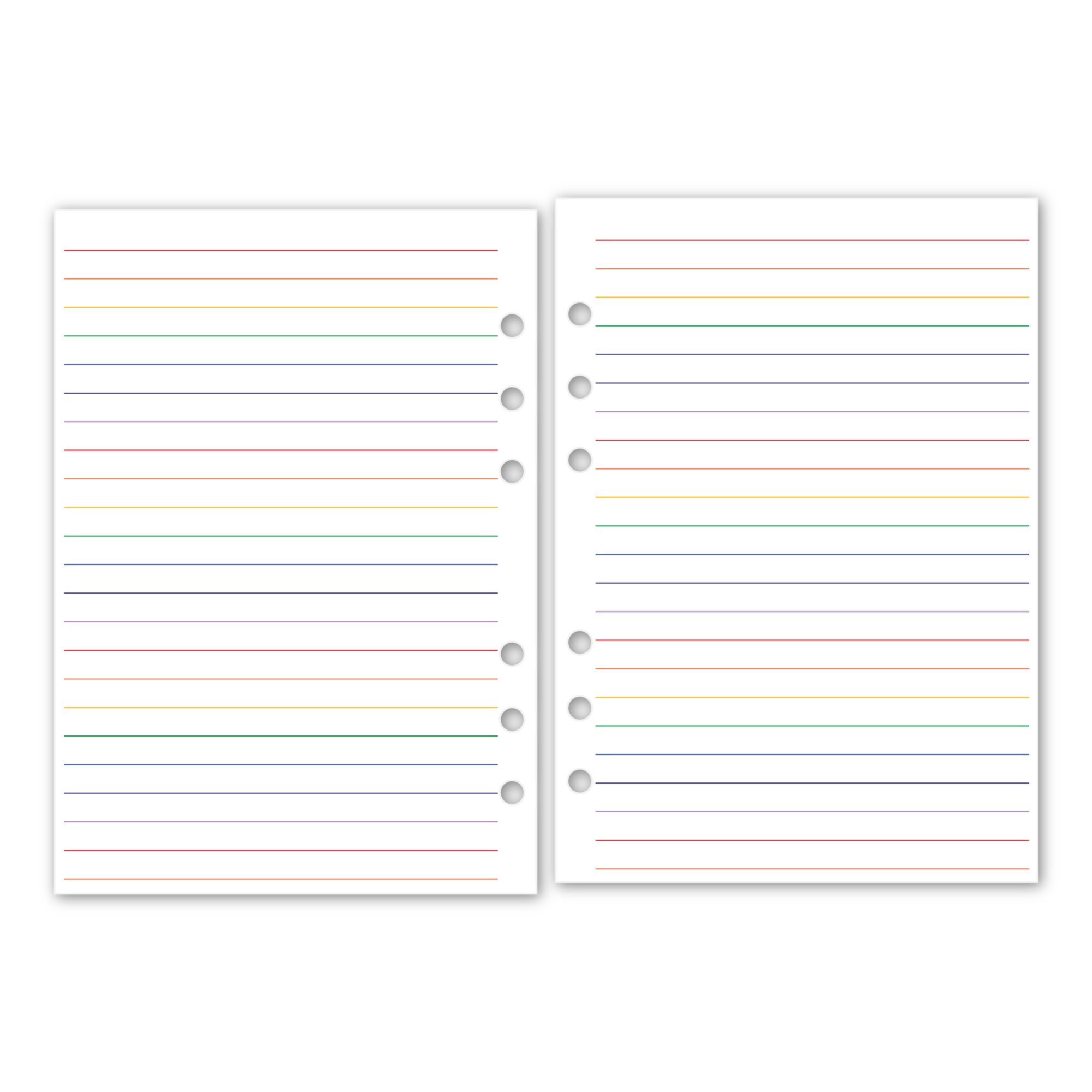 ROY G BIV planner insert with rainbow header and lined layout