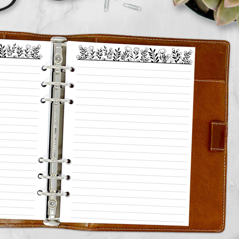 Floral Doodles Planner Insert – Lined Note Pages with Botanical Art ...