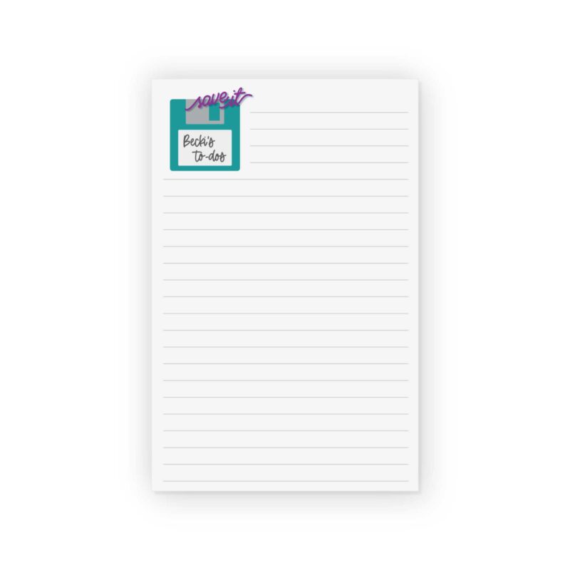 Personalized Save It notepad with retro floppy disk design and lined pages from CityGirl Planners