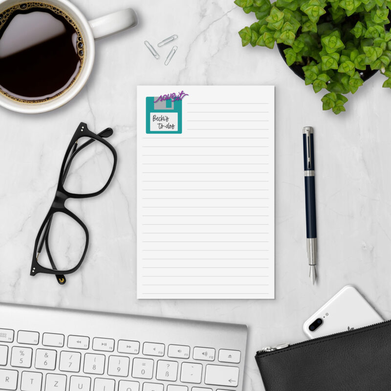 Save It personalized notepad styled with coffee, glasses, and keyboard — custom paper pad for retro lover lists and notes