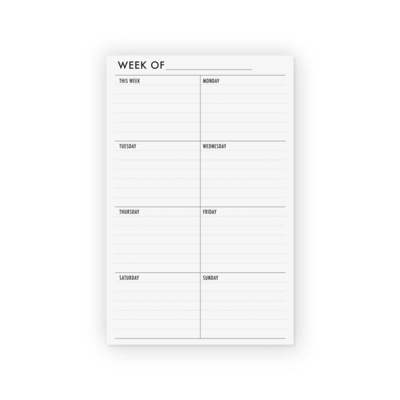 Undated weekly planner notepad with minimalist vertical layout from CityGirl Planners