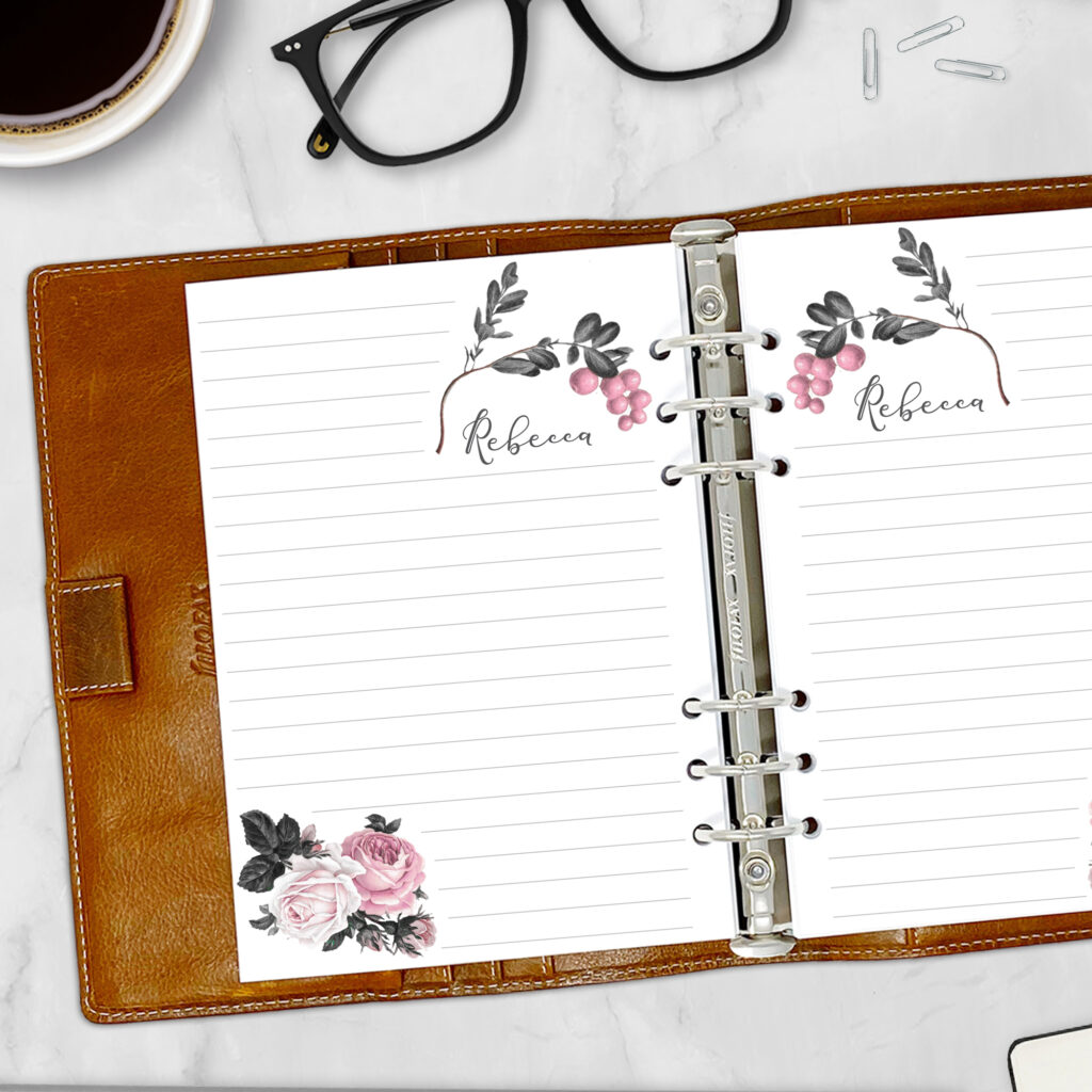 Gothic Roses Planner Insert – Personalized Lined Pages with Dark Floral ...