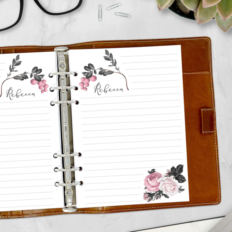 Gothic Roses personalized planner insert with dark floral border