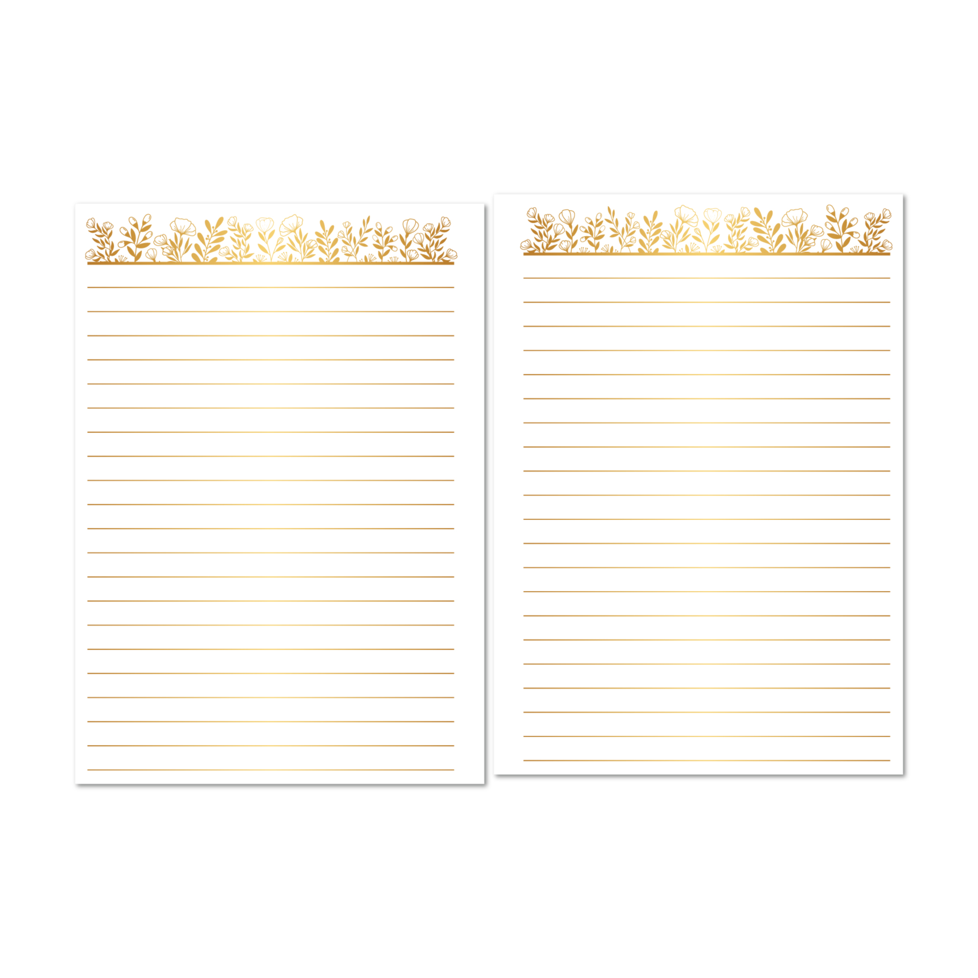 Floral planner insert with gold foil flower doodles and lined space