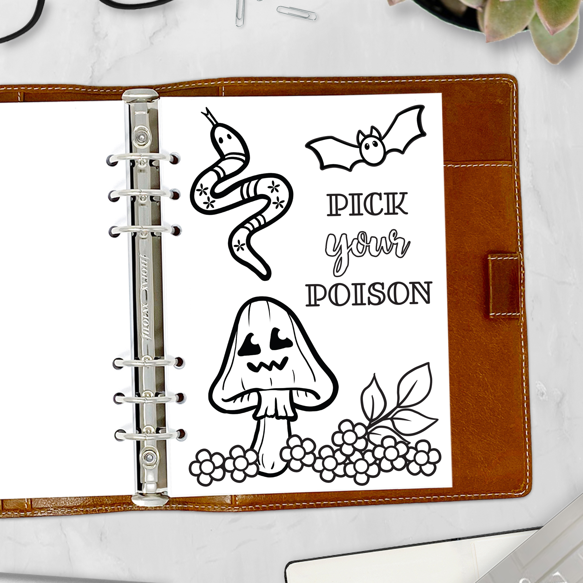 Halloween-themed insert with witchy illustrations for planners