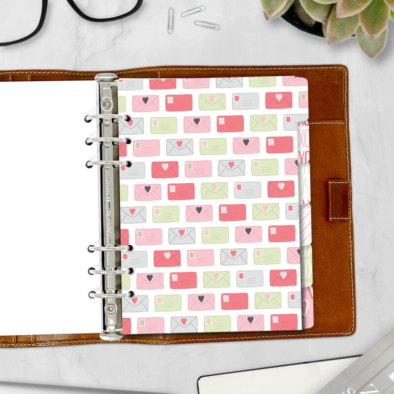 Love Mail planner divider with love letters and envelopes pattern — valentine side tab for ring planners