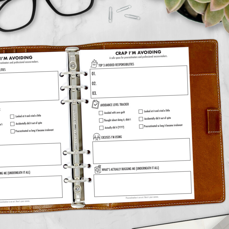 Funny planner refill for tracking ignored tasks and passive-aggressive goals