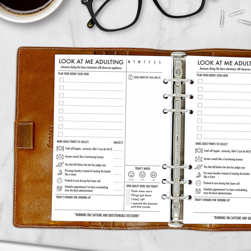Look at Me Adulting funny A5 planner insert