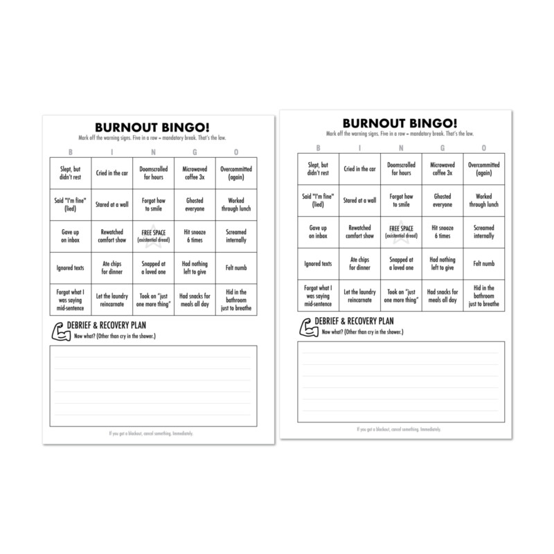 Snark Pack™ Burnout Bingo Page for Mental Health Tracking
