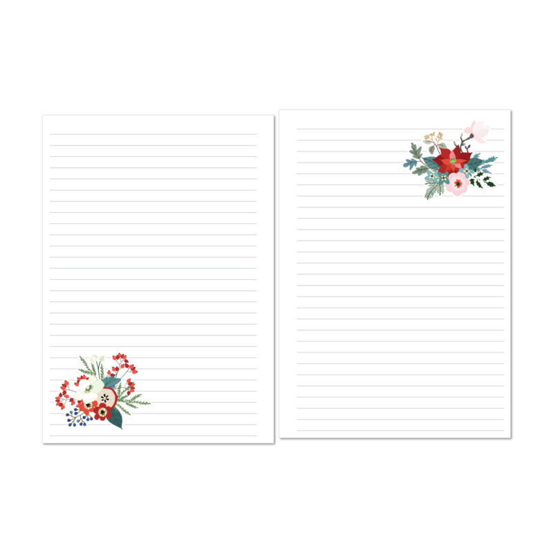 Lined planner insert with winter floral design in red, white, and pink