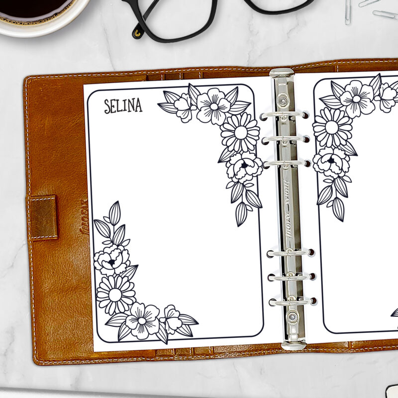 CityGirl Planners A5 size planner insert – Pressed Petals, left-hand page view