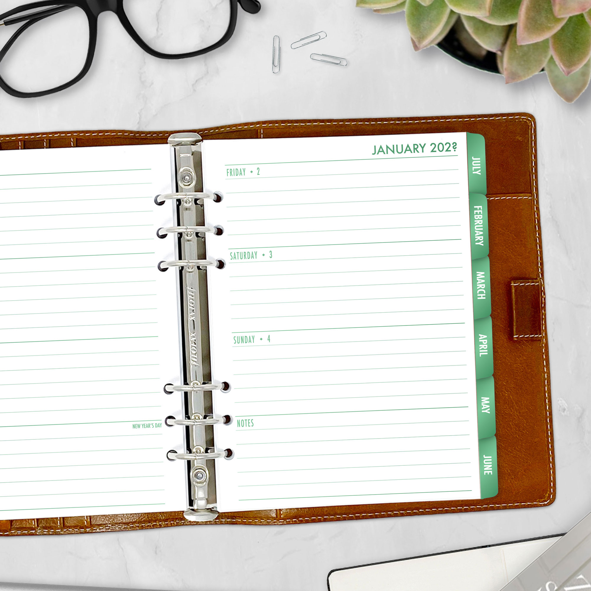 Complete Horizontal Calendar with monthly and weekly horizontal planner insert in Fae Grove design in A5 size in brown ring binder