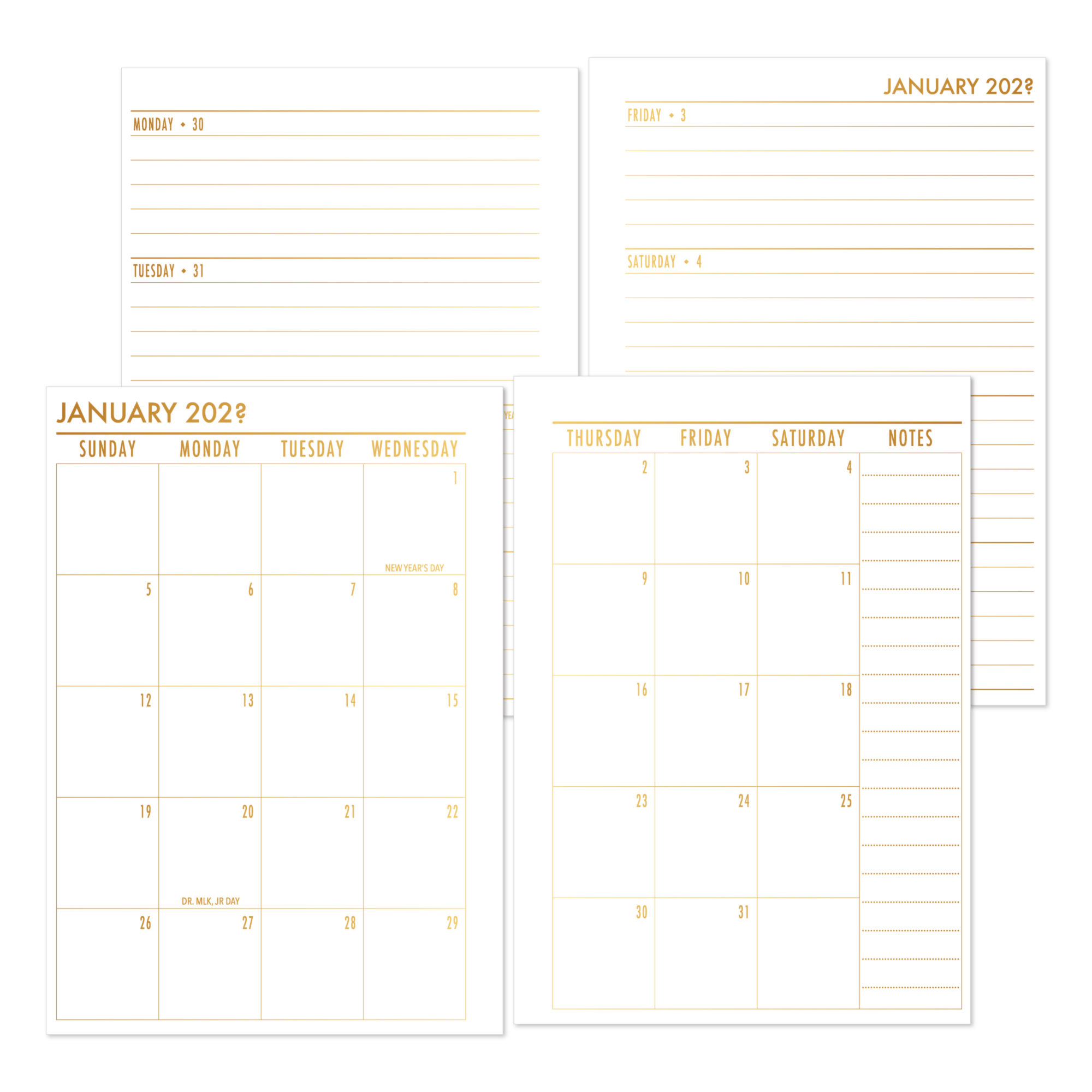 Weekly Horizontal + Monthly Planner Insert - Gold Luxe Gradient (Complete Layout)