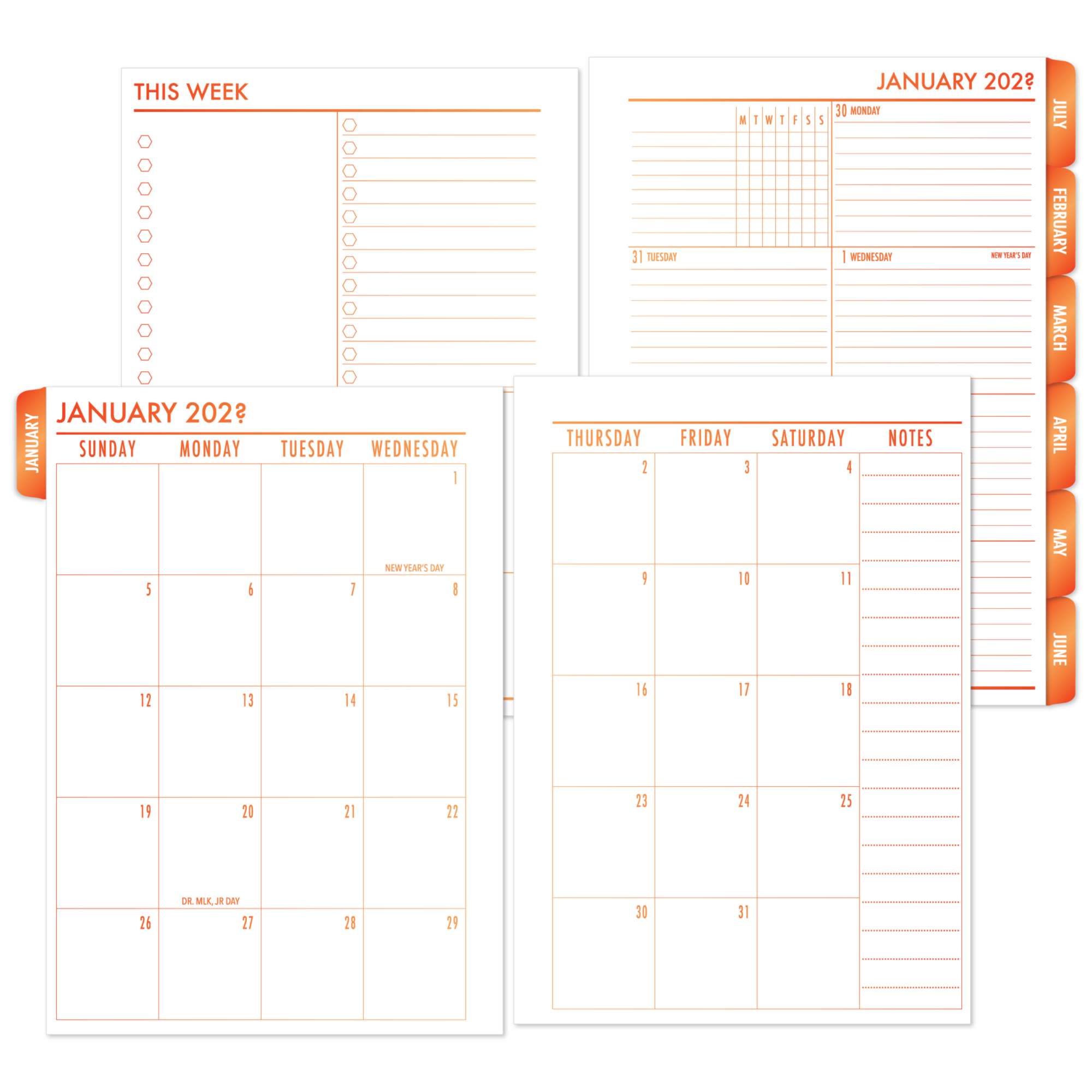 Weekly One Page + Monthly Tabbed Planner Insert - Ember Kiss Gradient (Complete Layout)