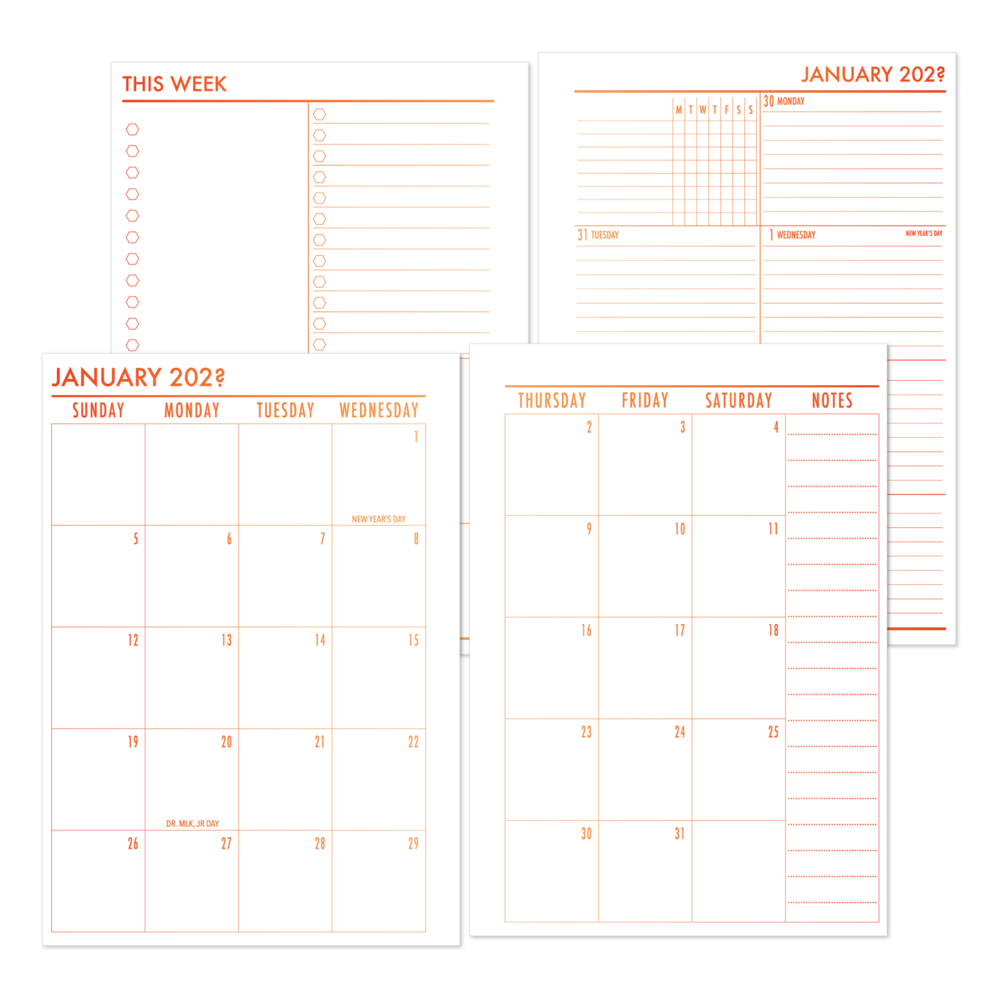 Weekly One Page + Monthly Planner Insert - Ember Kiss Gradient (Complete Layout)