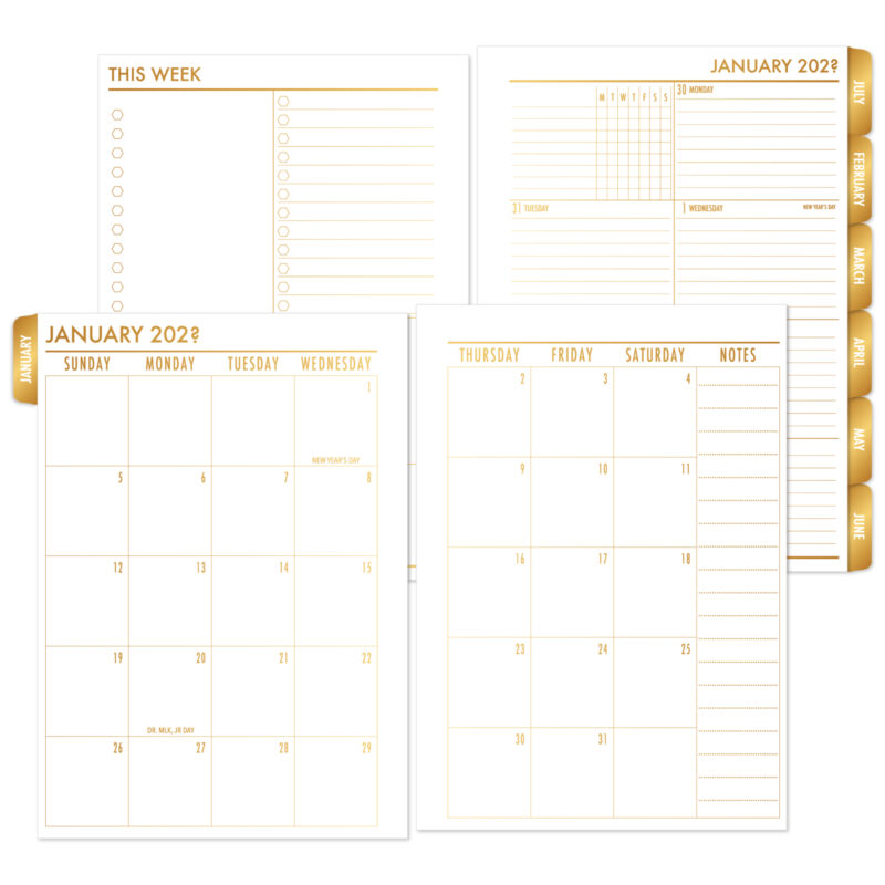 Weekly One Page + Monthly Tabbed Planner Insert - Gold Luxe Gradient (Complete Layout)