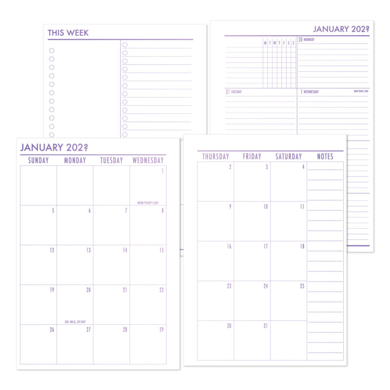 Weekly One Page + Monthly Planner Insert - Lilac Hex Gradient (Complete Layout)