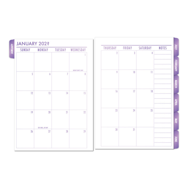 Month on 2 Pages Tabbed Planner Insert – Lilac Hex Gradient