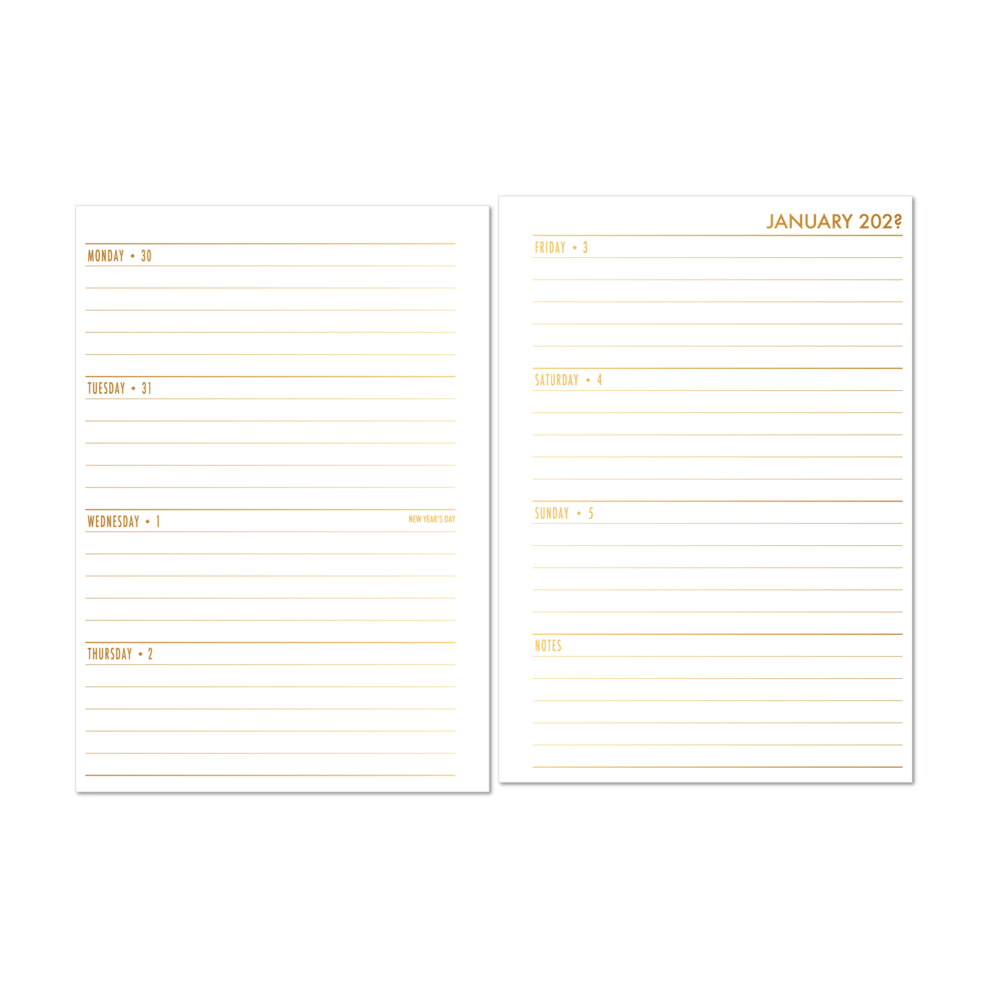 Week on 2 Page Horizontal layout in Gold Luxe Gradient colorway