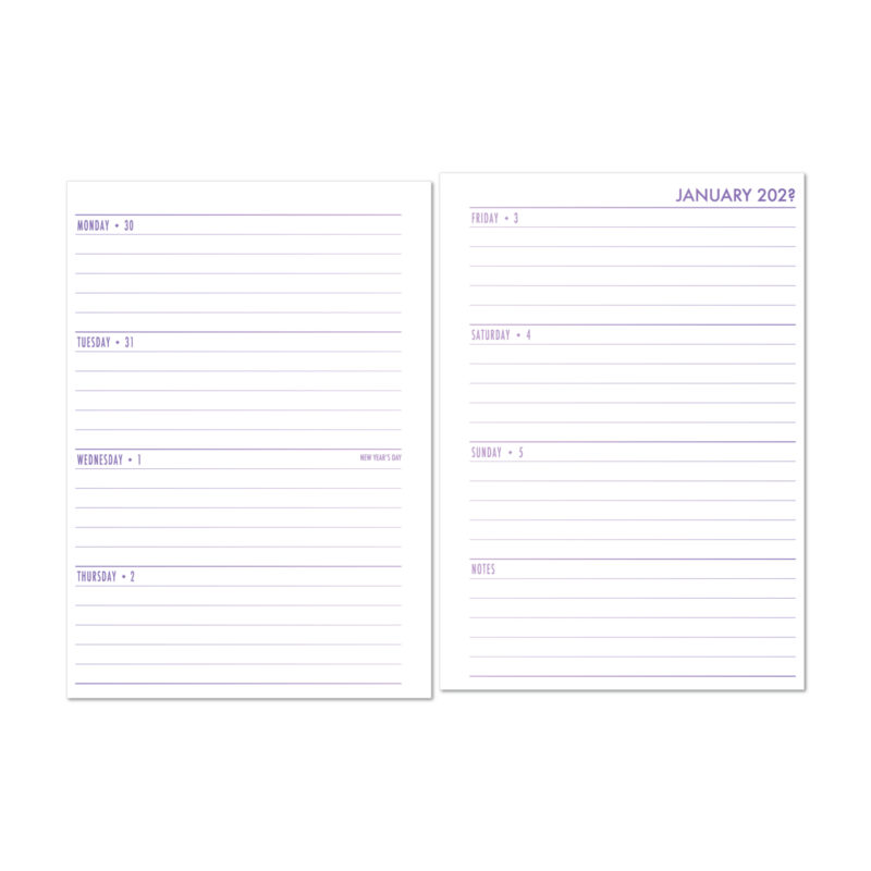 Week on 2 Pages Horizontal Planner Insert - Lilac Hex Gradient