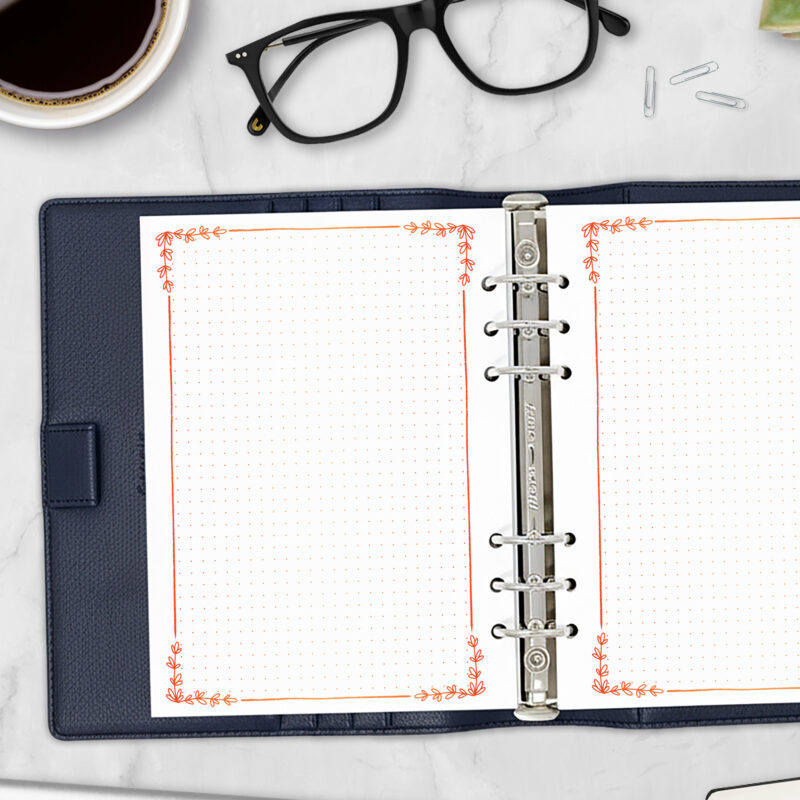 CityGirl Planners A5 size planner insert – Botanical Notes Ember Kiss, left-hand page view