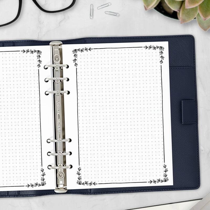 CityGirl Planners A5 size planner insert – Botanical Notes, right-hand page view