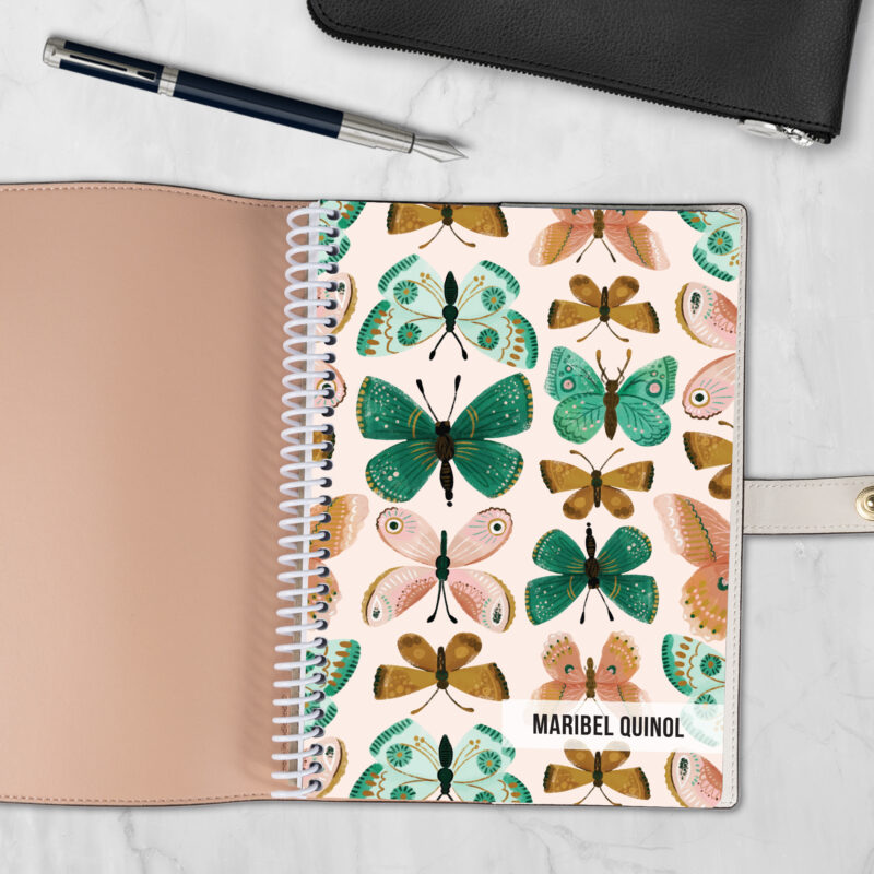 Flutter By 6x8 spiral notebook refill cover with butterfly design — fits Coach-style luxury covers