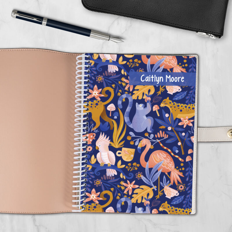 Jungle Love 6x8 spiral notebook refill cover with navy sea creature design — fits Coach-style luxury covers