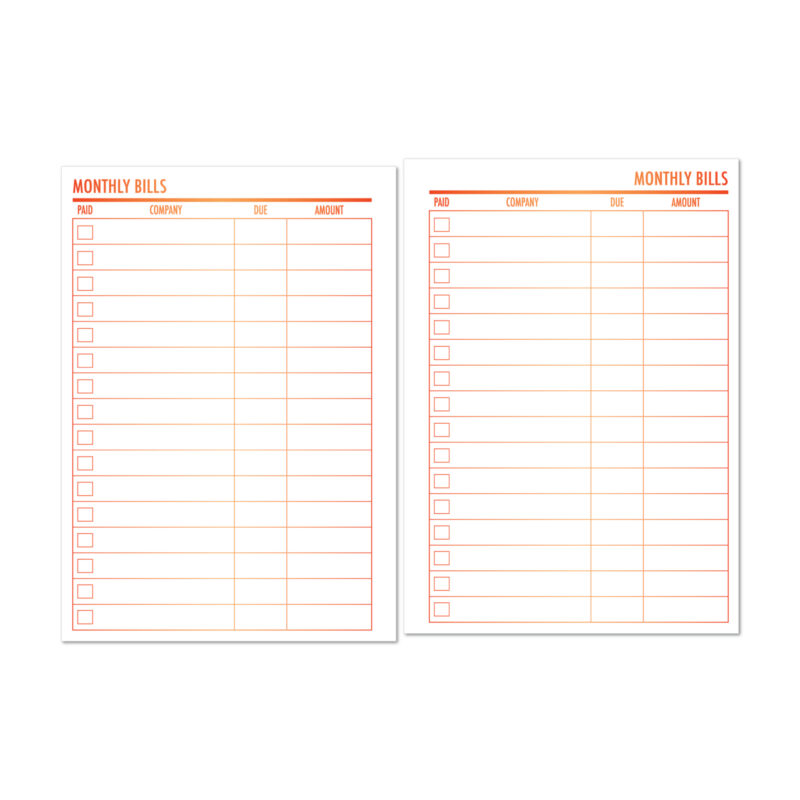 Bill Tracker Planner Insert – Ember Kiss Gradient