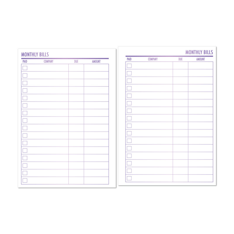 Bill Tracker Planner Insert – Lilac Hex Gradient