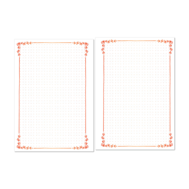 Botanical notes planner insert with dot grid layout and floral border
